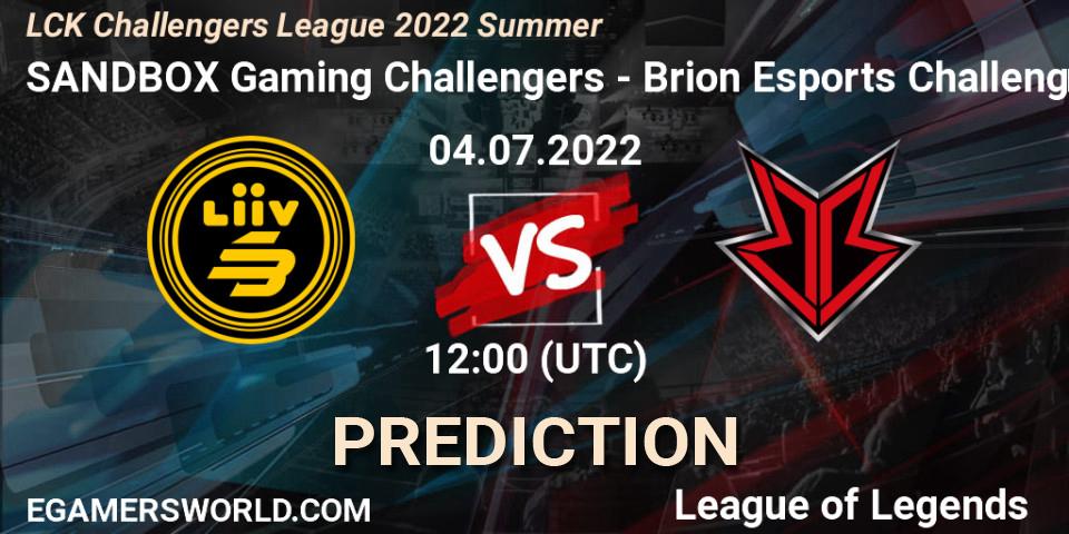 Prognose für das Spiel SANDBOX Gaming Challengers VS Brion Esports Challengers. 04.07.2022 at 12:00. LoL - LCK Challengers League 2022 Summer