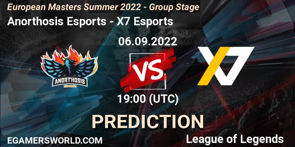 Prognose für das Spiel Anorthosis Esports VS X7 Esports. 06.09.2022 at 19:00. LoL - European Masters Summer 2022 - Group Stage