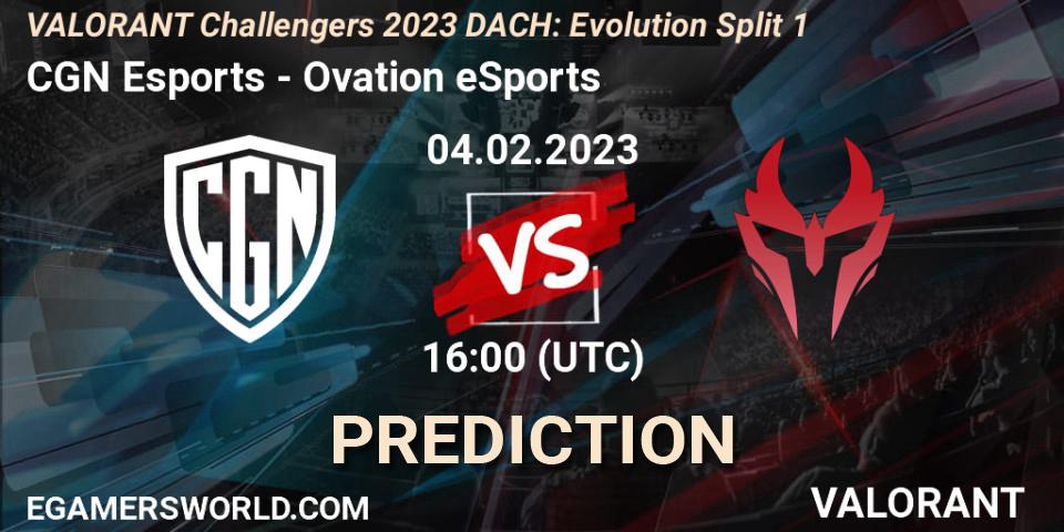 Prognose für das Spiel CGN Esports VS Ovation eSports. 04.02.23. VALORANT - VALORANT Challengers 2023 DACH: Evolution Split 1