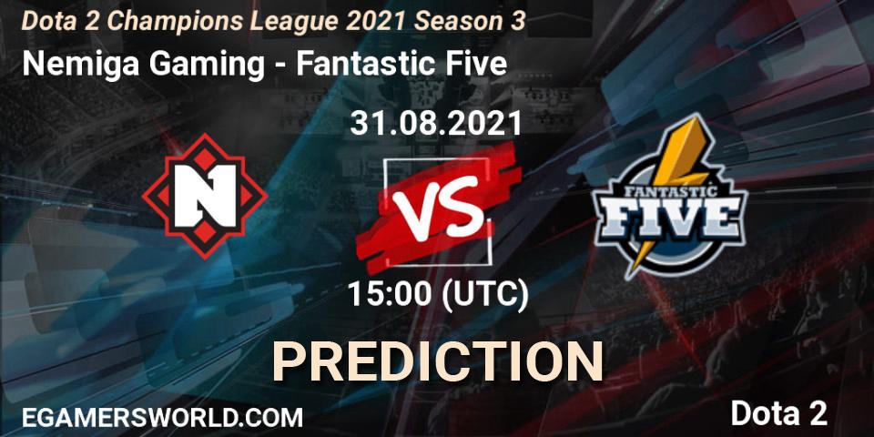 Prognose für das Spiel Nemiga Gaming VS Fantastic Five. 31.08.2021 at 15:18. Dota 2 - Dota 2 Champions League 2021 Season 3