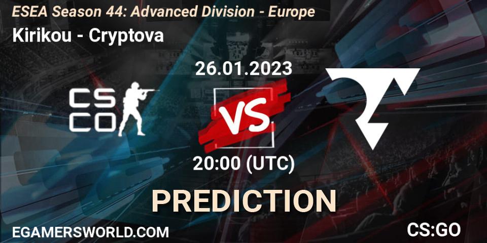 Prognose für das Spiel Kirikou VS Cryptova. 08.02.23. CS2 (CS:GO) - ESEA Season 44: Advanced Division - Europe
