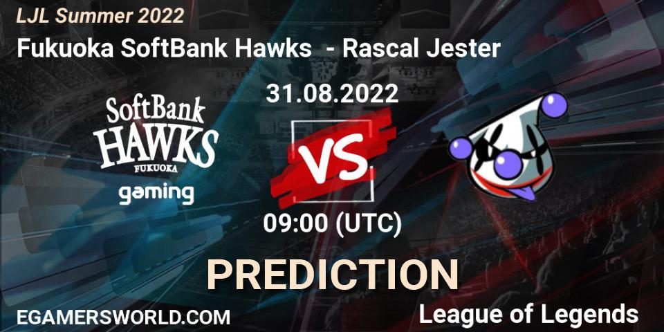Prognose für das Spiel Fukuoka SoftBank Hawks VS Rascal Jester. 31.08.22. LoL - LJL Summer 2022