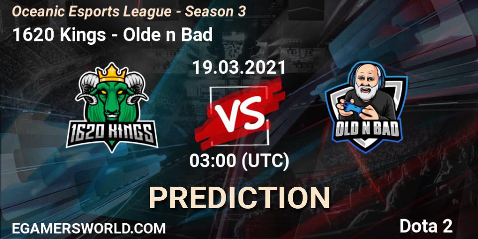 Prognose für das Spiel 1620 Kings VS Olde n Bad. 20.03.2021 at 03:00. Dota 2 - Oceanic Esports League - Season 3