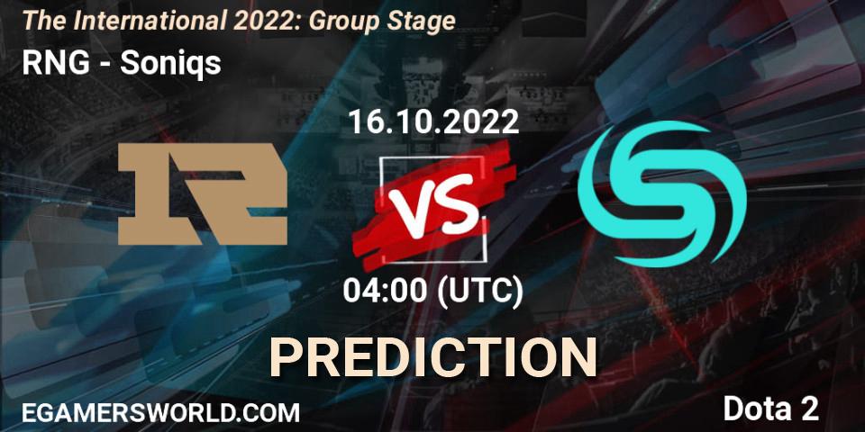 Prognose für das Spiel RNG VS Soniqs. 16.10.22. Dota 2 - The International 2022: Group Stage