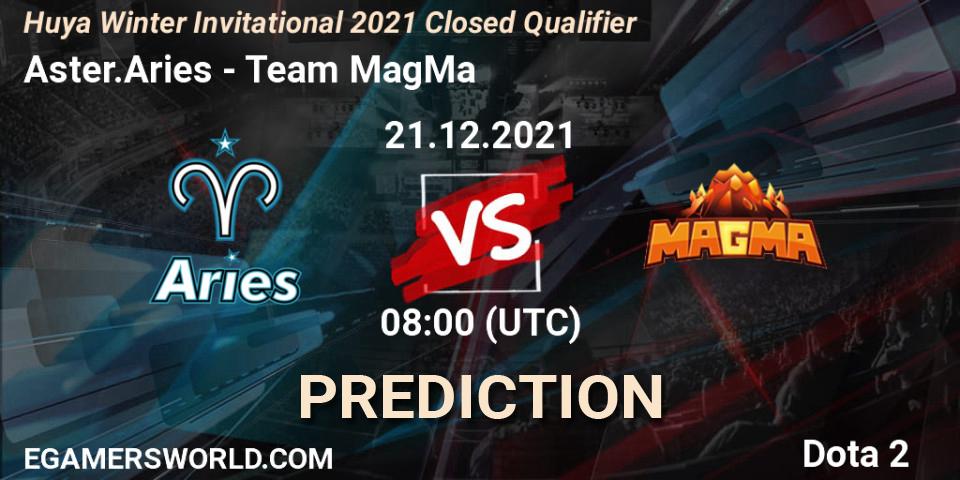 Prognose für das Spiel Aster.Aries VS Team MagMa. 21.12.2021 at 09:09. Dota 2 - Huya Winter Invitational 2021 Closed Qualifier