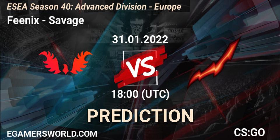 Prognose für das Spiel Feenix VS Savage. 31.01.2022 at 18:00. Counter-Strike (CS2) - ESEA Season 40: Advanced Division - Europe