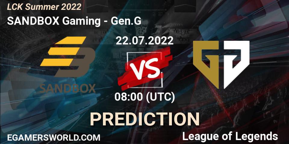 Prognose für das Spiel SANDBOX Gaming VS Gen.G. 22.07.22. LoL - LCK Summer 2022