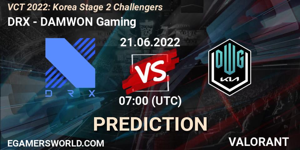 Prognose für das Spiel DRX VS DAMWON Gaming. 21.06.2022 at 07:00. VALORANT - VCT 2022: Korea Stage 2 Challengers