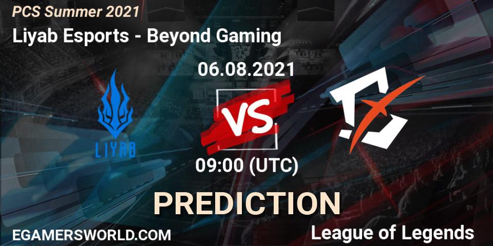 Prognose für das Spiel Liyab Esports VS Beyond Gaming. 06.08.21. LoL - PCS Summer 2021