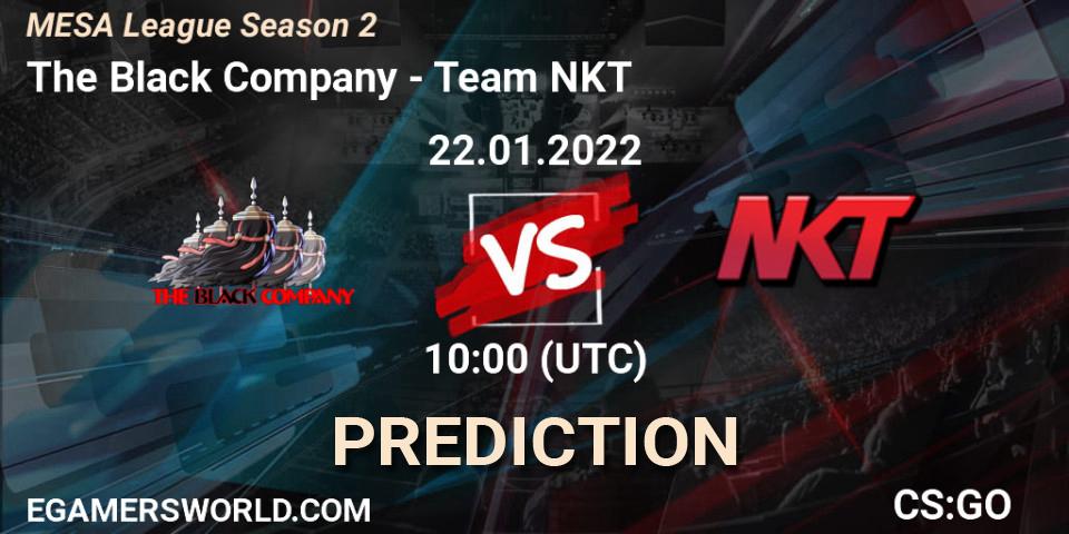 Prognose für das Spiel The Black Company VS Team NKT. 22.01.2022 at 07:00. Counter-Strike (CS2) - MESA League Season 2