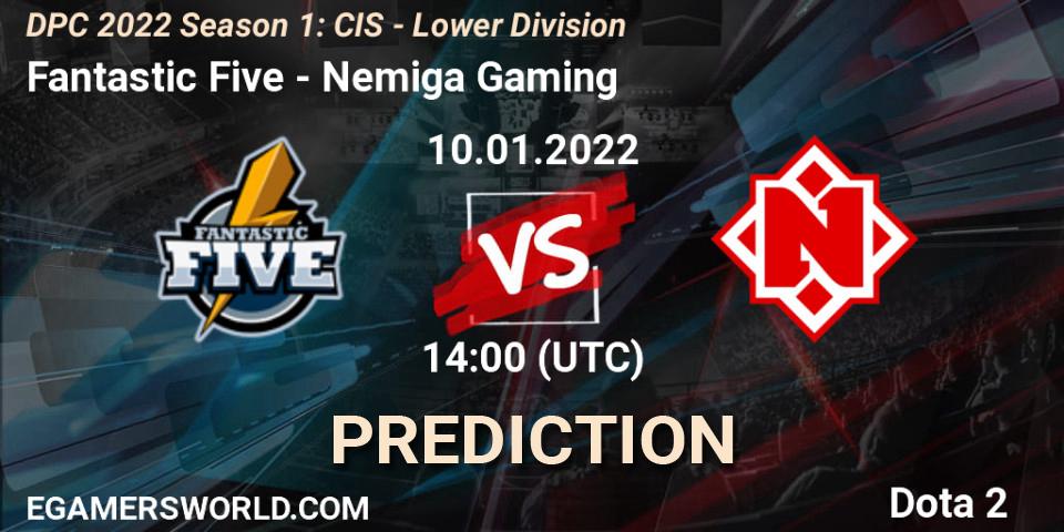 Prognose für das Spiel Fantastic Five VS Nemiga Gaming. 10.01.2022 at 14:00. Dota 2 - DPC 2022 Season 1: CIS - Lower Division