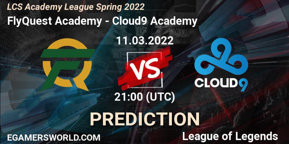 Prognose für das Spiel FlyQuest Academy VS Cloud9 Academy. 11.03.2022 at 21:00. LoL - LCS Academy League Spring 2022