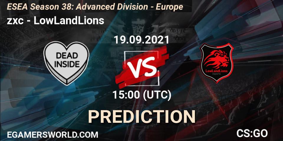 Prognose für das Spiel zxc VS LowLandLions. 19.09.2021 at 15:00. Counter-Strike (CS2) - ESEA Season 38: Advanced Division - Europe