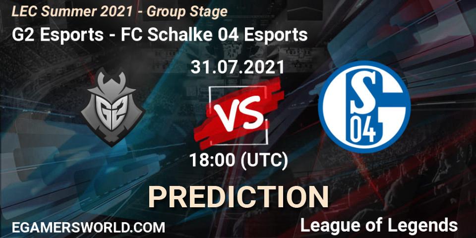 Prognose für das Spiel G2 Esports VS FC Schalke 04 Esports. 31.07.21. LoL - LEC Summer 2021 - Group Stage