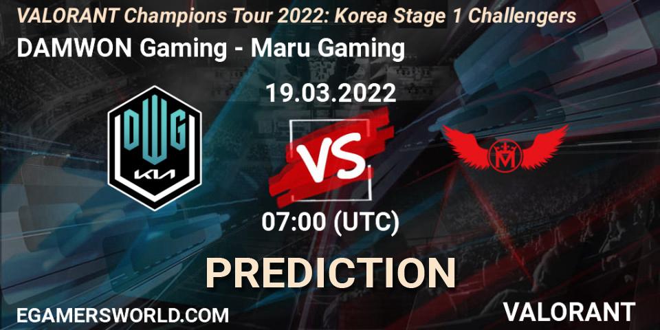 Prognose für das Spiel DAMWON Gaming VS Maru Gaming. 19.03.2022 at 07:00. VALORANT - VCT 2022: Korea Stage 1 Challengers