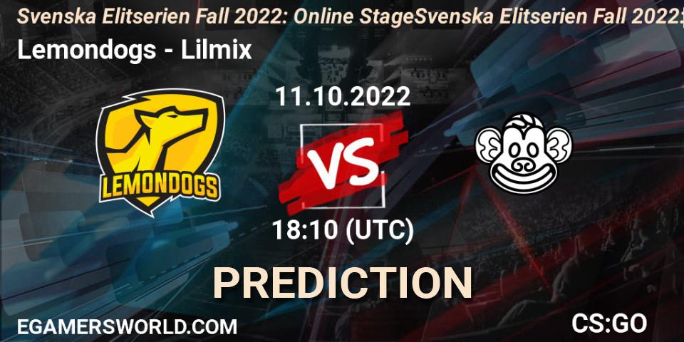 Prognose für das Spiel Lemondogs VS Lilmix. 11.10.2022 at 18:10. Counter-Strike (CS2) - Svenska Elitserien Fall 2022