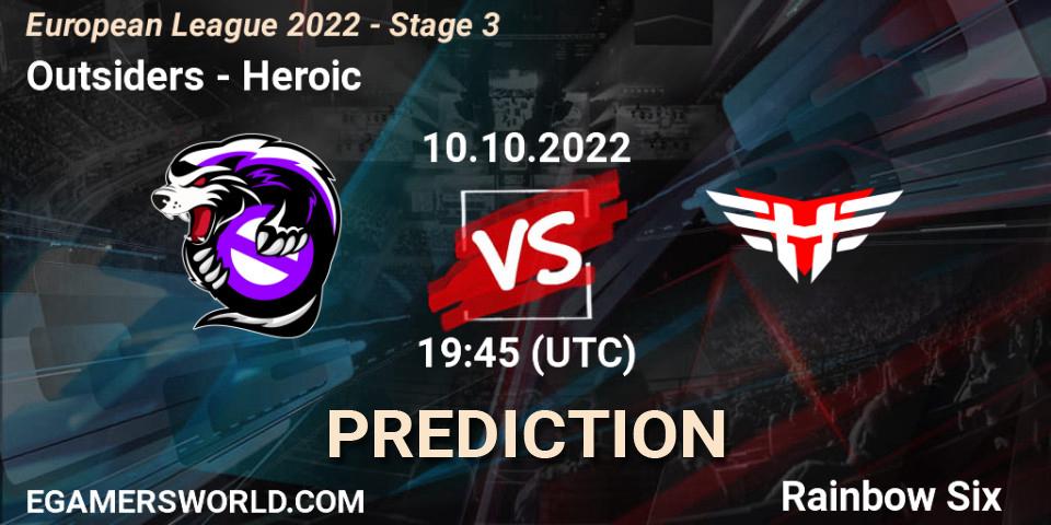 Prognose für das Spiel Outsiders VS Heroic. 10.10.22. Rainbow Six - European League 2022 - Stage 3