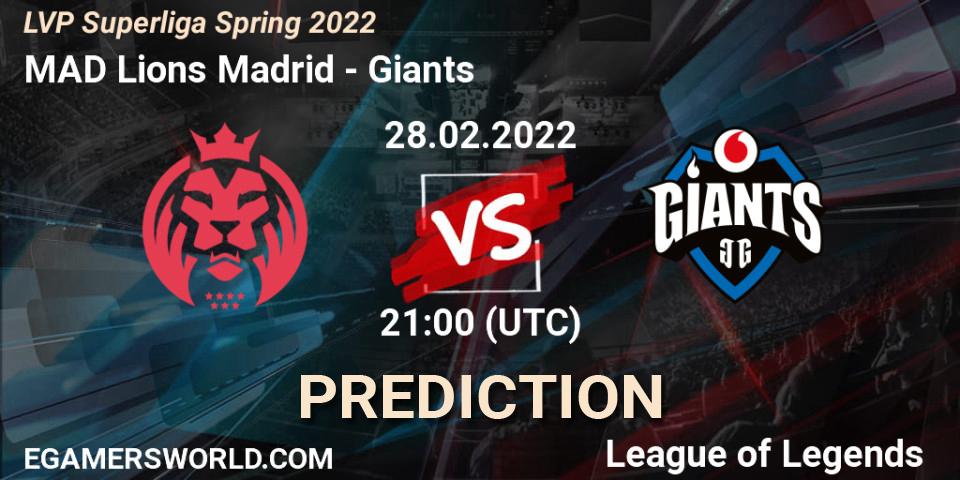 Prognose für das Spiel MAD Lions Madrid VS Giants. 28.02.2022 at 18:00. LoL - LVP Superliga Spring 2022