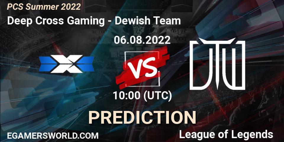 Prognose für das Spiel Deep Cross Gaming VS Dewish Team. 05.08.2022 at 10:00. LoL - PCS Summer 2022