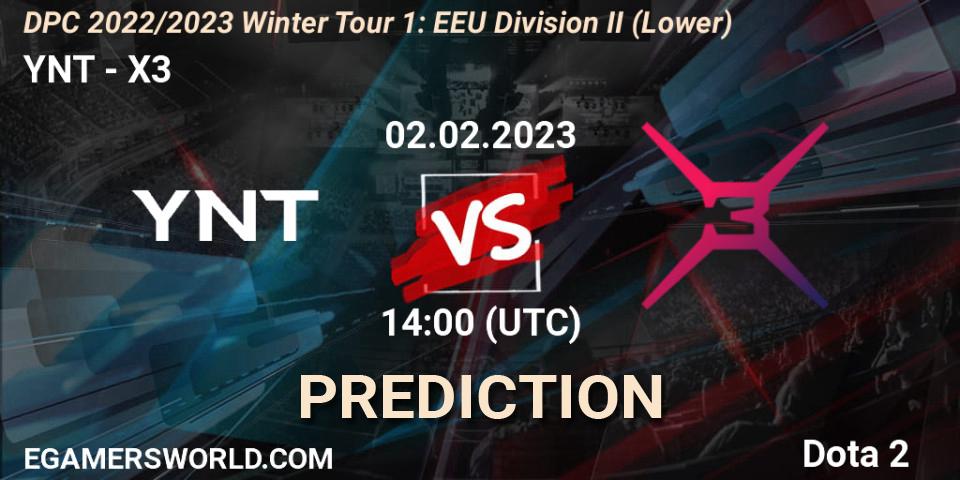 Prognose für das Spiel YNT VS X3. 02.02.23. Dota 2 - DPC 2022/2023 Winter Tour 1: EEU Division II (Lower)
