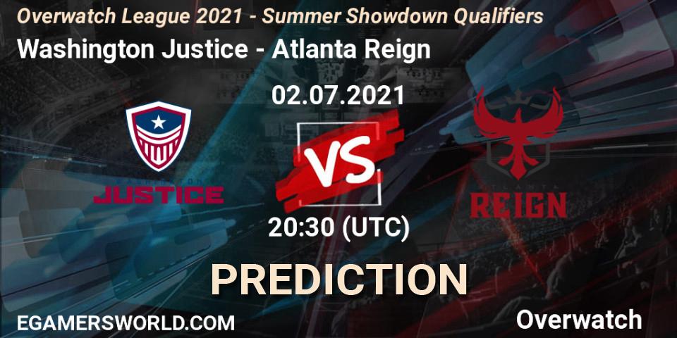 Prognose für das Spiel Washington Justice VS Atlanta Reign. 02.07.2021 at 21:00. Overwatch - Overwatch League 2021 - Summer Showdown Qualifiers