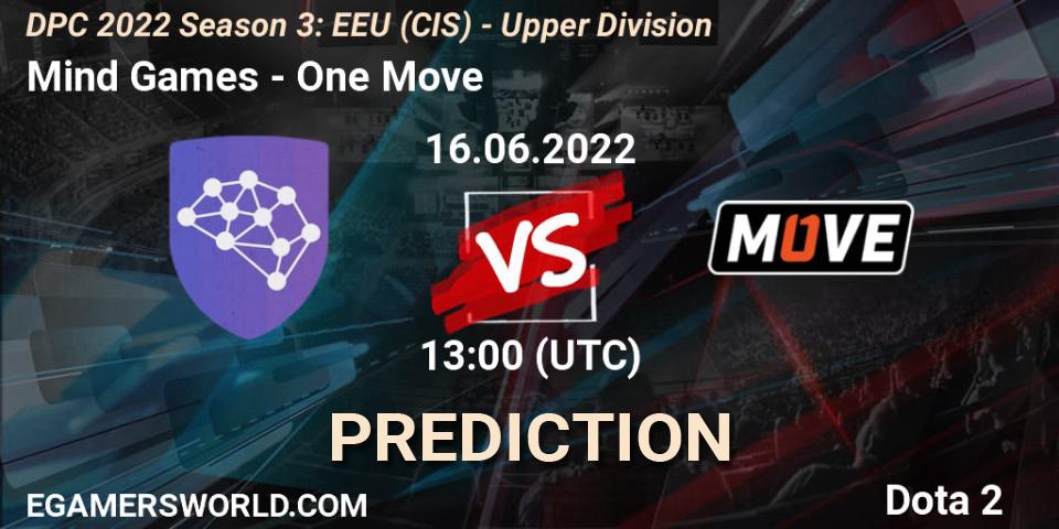 Prognose für das Spiel Mind Games VS One Move. 16.06.2022 at 13:00. Dota 2 - DPC EEU (CIS) 2021/2022 Tour 3: Division I