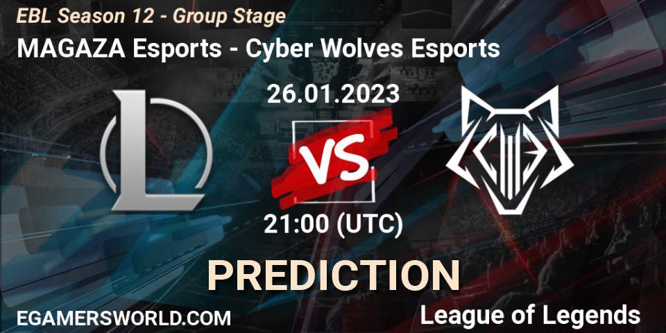 Prognose für das Spiel MAGAZA Esports VS Cyber Wolves Esports. 26.01.23. LoL - EBL Season 12 - Group Stage