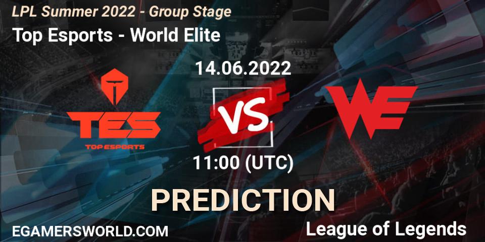 Prognose für das Spiel Top Esports VS World Elite. 14.06.22. LoL - LPL Summer 2022 - Group Stage