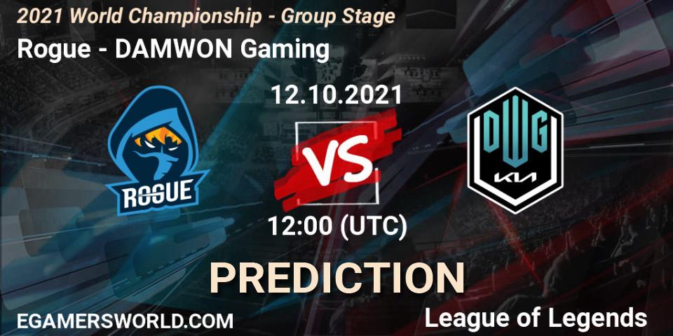 Prognose für das Spiel Rogue VS DAMWON Gaming. 12.10.2021 at 12:00. LoL - 2021 World Championship - Group Stage