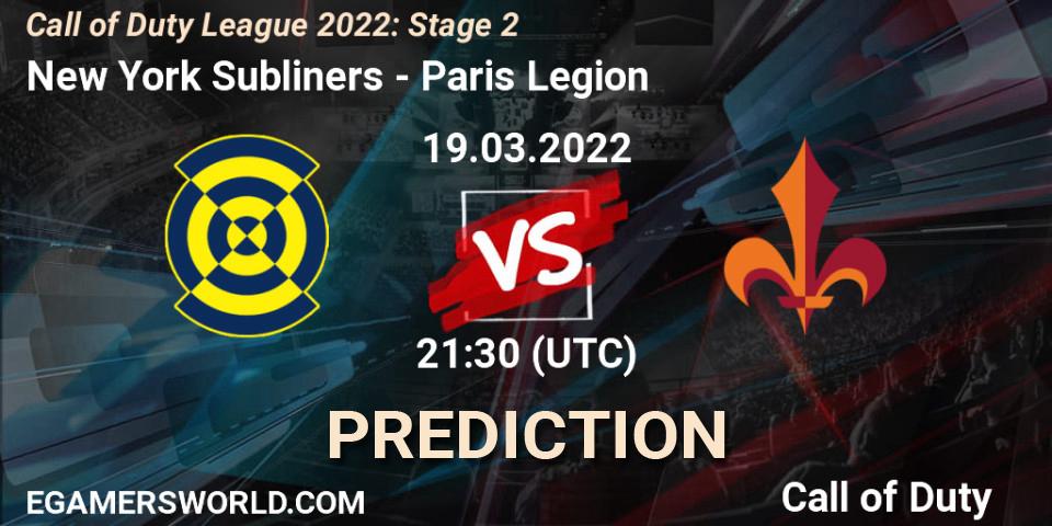 Prognose für das Spiel New York Subliners VS Paris Legion. 19.03.22. Call of Duty - Call of Duty League 2022: Stage 2
