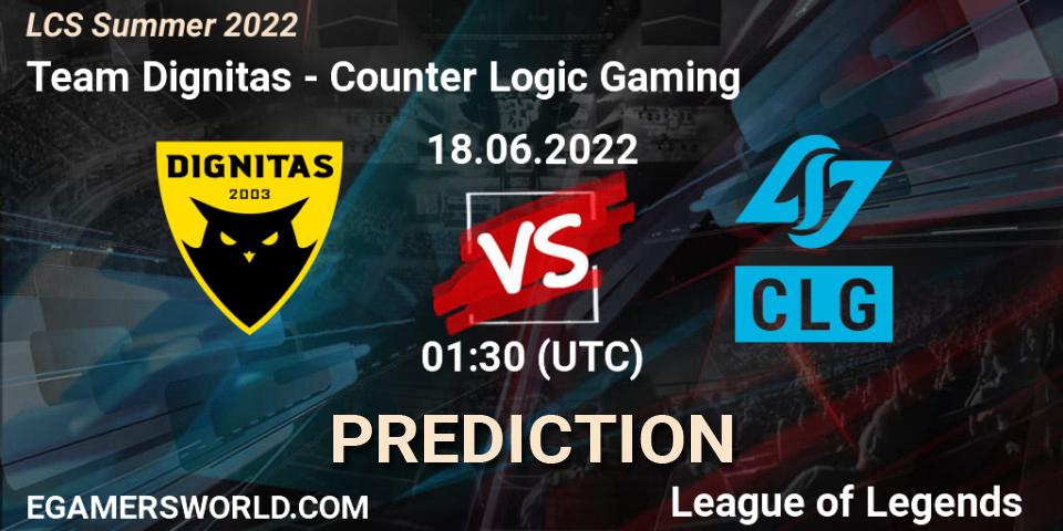 Prognose für das Spiel Team Dignitas VS Counter Logic Gaming. 18.06.22. LoL - LCS Summer 2022