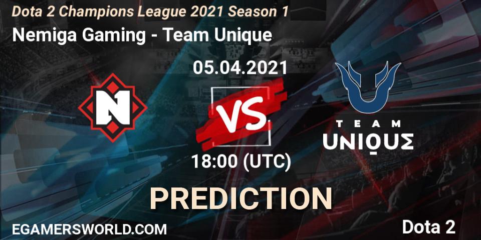 Prognose für das Spiel Nemiga Gaming VS Team Unique. 05.04.21. Dota 2 - Dota 2 Champions League 2021 Season 1