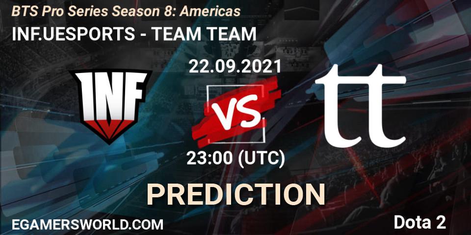 Prognose für das Spiel INF.UESPORTS VS TEAM TEAM. 23.09.21. Dota 2 - BTS Pro Series Season 8: Americas
