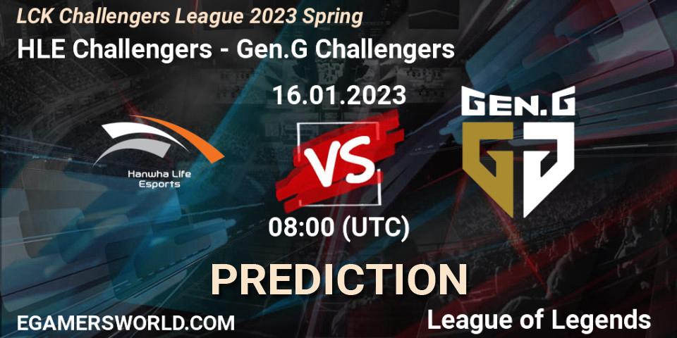 Prognose für das Spiel HLE Challengers VS Gen.G Challengers. 16.01.2023 at 08:00. LoL - LCK Challengers League 2023 Spring