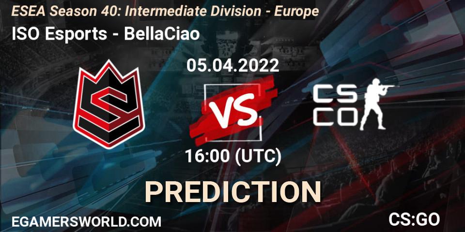 Prognose für das Spiel ISO Esports VS BellaCiao. 05.04.2022 at 16:00. Counter-Strike (CS2) - ESEA Season 40: Intermediate Division - Europe