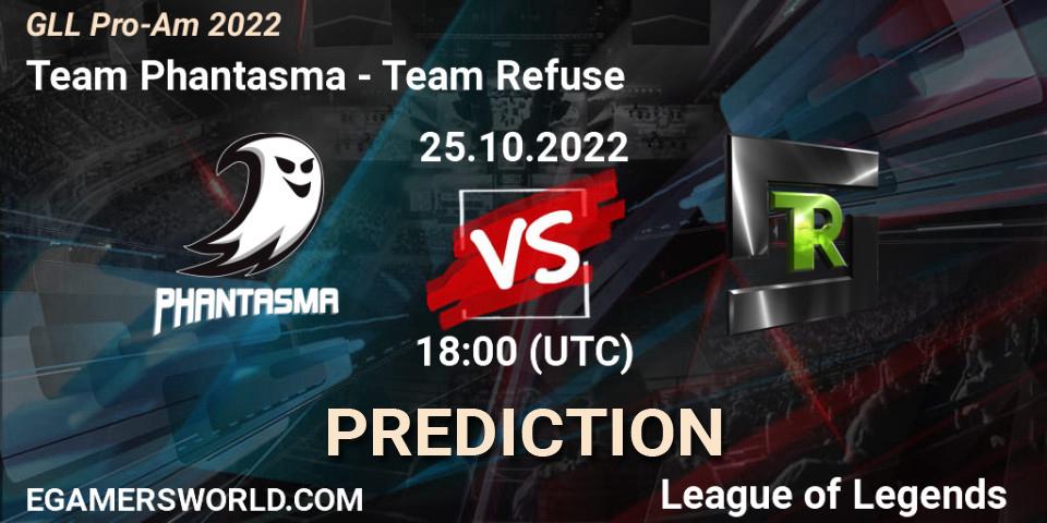 Prognose für das Spiel Team Phantasma VS Team Refuse. 25.10.2022 at 17:00. LoL - GLL Pro-Am 2022