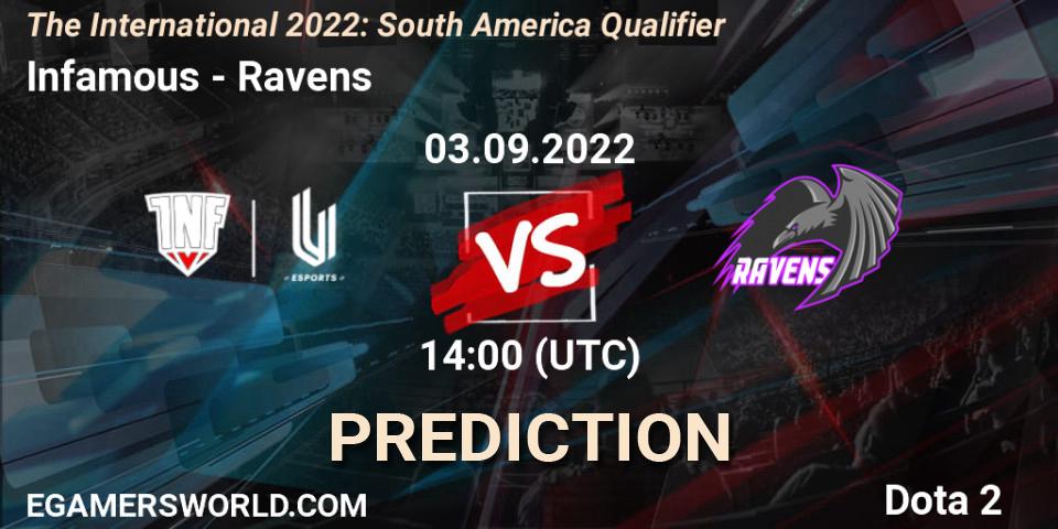 Prognose für das Spiel Infamous VS Ravens. 03.09.22. Dota 2 - The International 2022: South America Qualifier