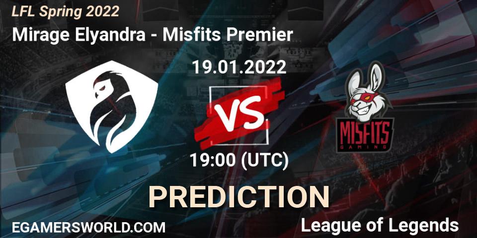 Prognose für das Spiel Mirage Elyandra VS Misfits Premier. 19.01.2022 at 19:00. LoL - LFL Spring 2022