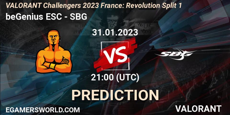 Prognose für das Spiel beGenius ESC VS SBG. 31.01.23. VALORANT - VALORANT Challengers 2023 France: Revolution Split 1