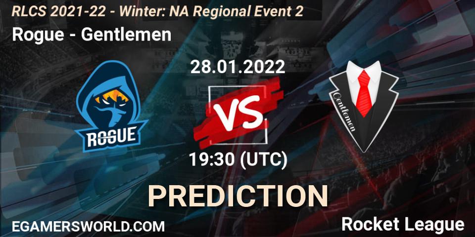 Prognose für das Spiel Rogue VS Gentlemen. 28.01.2022 at 19:30. Rocket League - RLCS 2021-22 - Winter: NA Regional Event 2