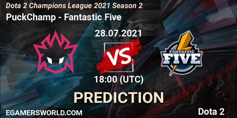 Prognose für das Spiel PuckChamp VS Fantastic Five. 30.07.2021 at 18:32. Dota 2 - Dota 2 Champions League 2021 Season 2