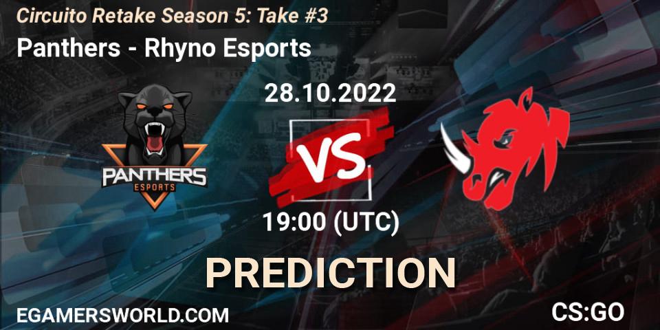 Prognose für das Spiel Panthers VS Rhyno Esports. 28.10.22. CS2 (CS:GO) - Circuito Retake Season 5: Take #3