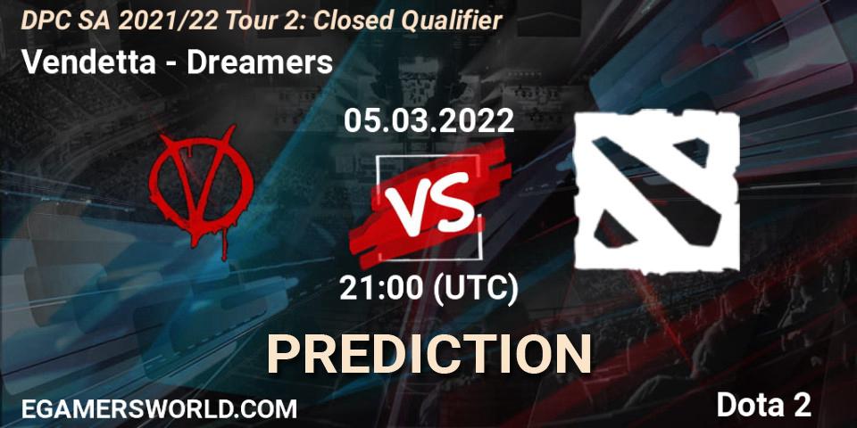 Prognose für das Spiel Vendetta VS Dreamers. 05.03.2022 at 21:03. Dota 2 - DPC SA 2021/22 Tour 2: Closed Qualifier