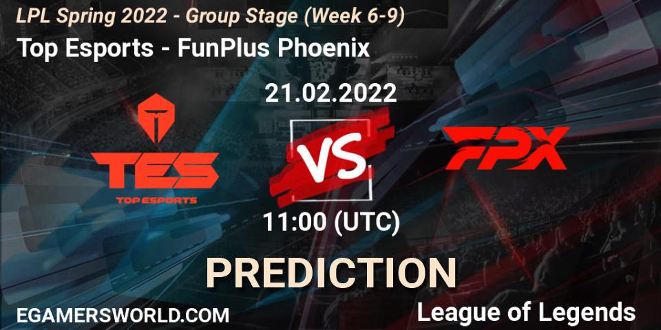 Prognose für das Spiel Top Esports VS FunPlus Phoenix. 21.02.22. LoL - LPL Spring 2022 - Group Stage (Week 6-9)