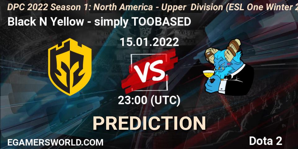 Prognose für das Spiel Black N Yellow VS simply TOOBASED. 15.01.2022 at 22:55. Dota 2 - DPC 2022 Season 1: North America - Upper Division (ESL One Winter 2021)