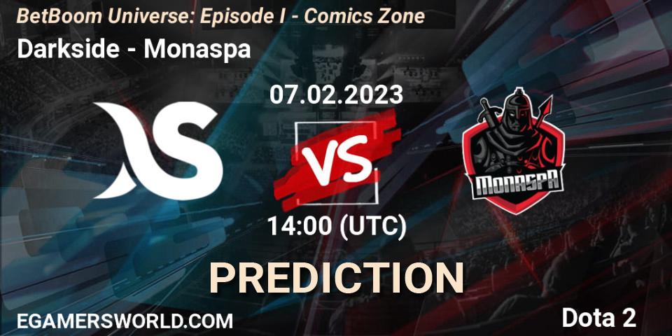 Prognose für das Spiel Darkside VS Monaspa. 07.02.23. Dota 2 - BetBoom Universe: Episode I - Comics Zone