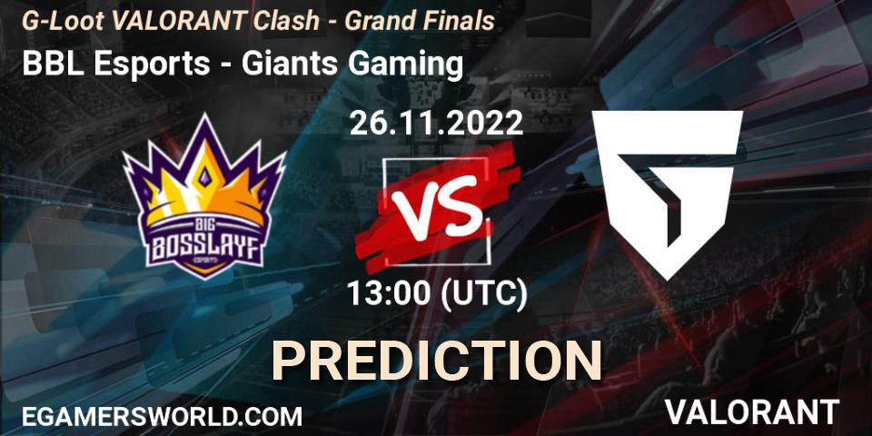 Prognose für das Spiel BBL Esports VS Giants Gaming. 26.11.22. VALORANT - G-Loot VALORANT Clash - Grand Finals
