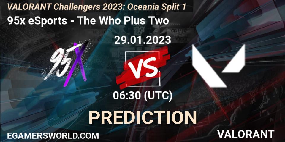 Prognose für das Spiel 95x eSports VS The Who Plus Two. 29.01.23. VALORANT - VALORANT Challengers 2023: Oceania Split 1