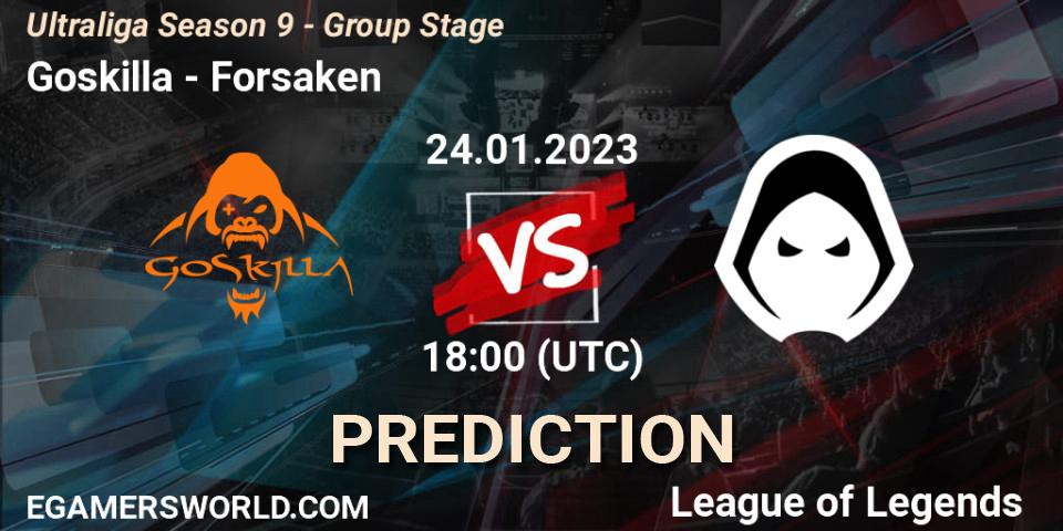 Prognose für das Spiel Goskilla VS Forsaken. 24.01.2023 at 18:30. LoL - Ultraliga Season 9 - Group Stage
