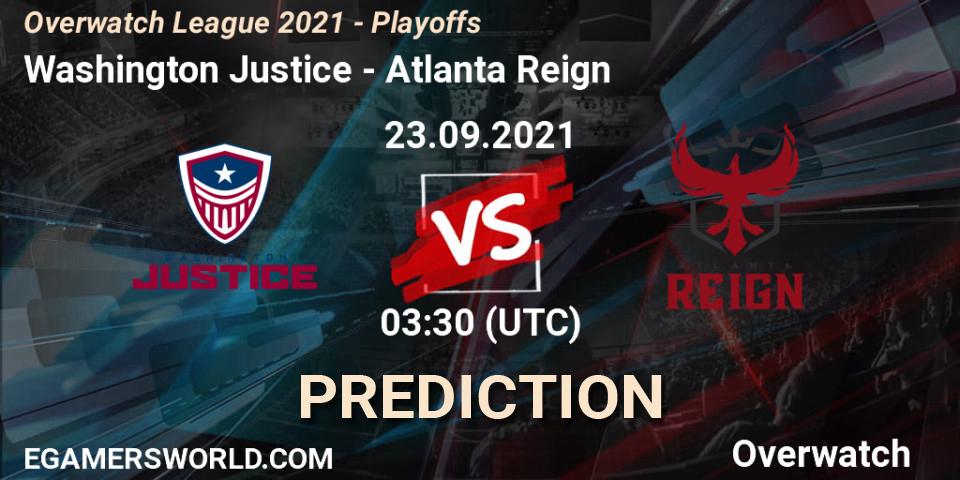 Prognose für das Spiel Washington Justice VS Atlanta Reign. 22.09.21. Overwatch - Overwatch League 2021 - Playoffs